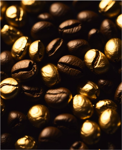 Coffee beans in brown and gold colors